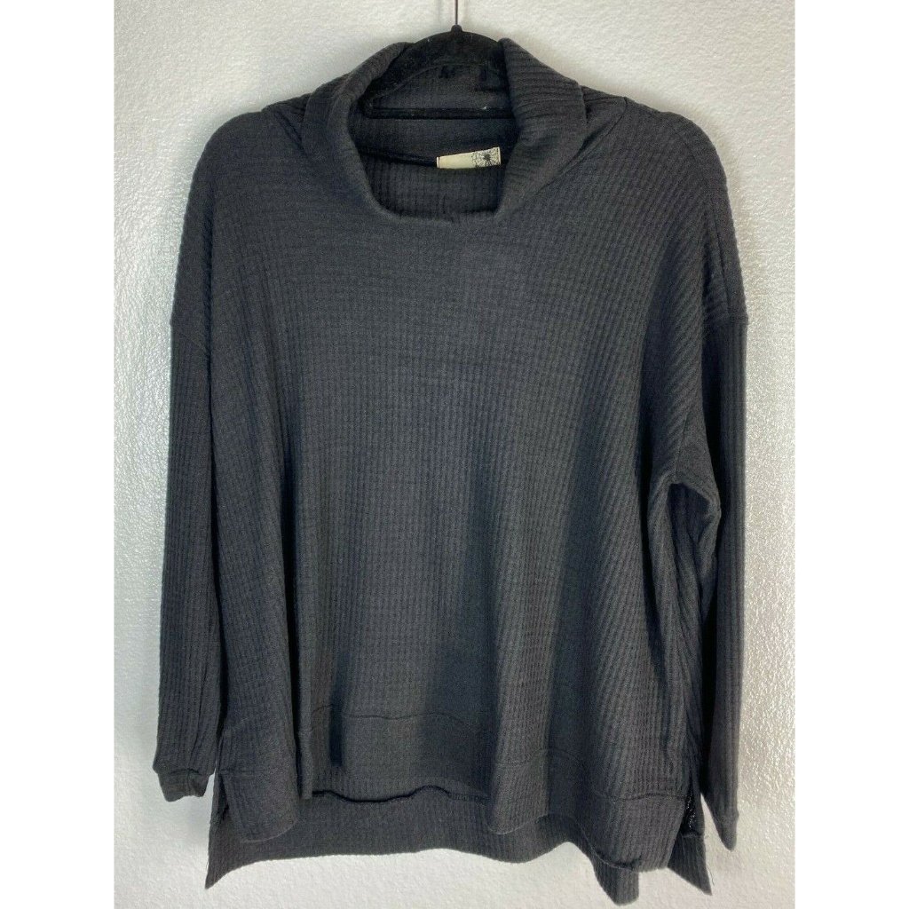 Everleigh Waffle Knit Sweater Womens Small Cowl Neck Oversized Top Black New